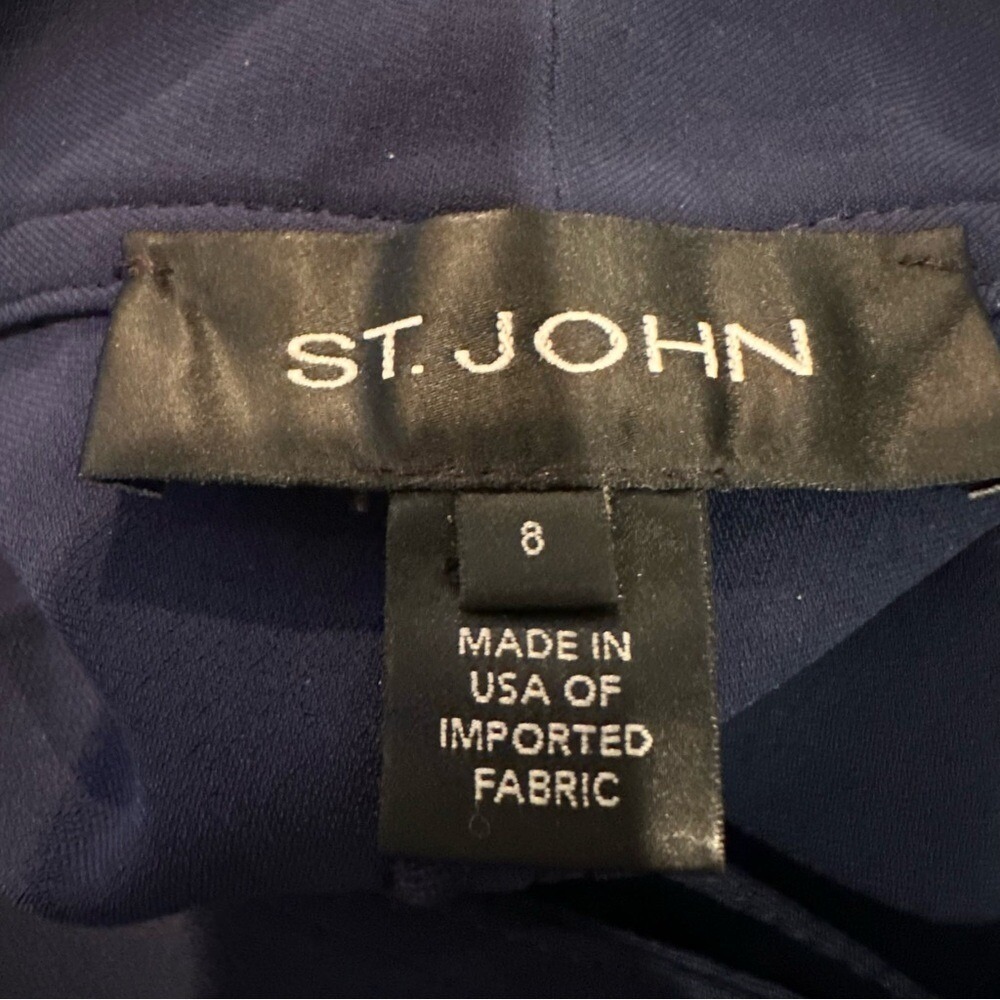 St. John Crepe Sport Zipper Straight‎ Leg Pants Women's 8 Navy Career Casual - Picture 3 of 4